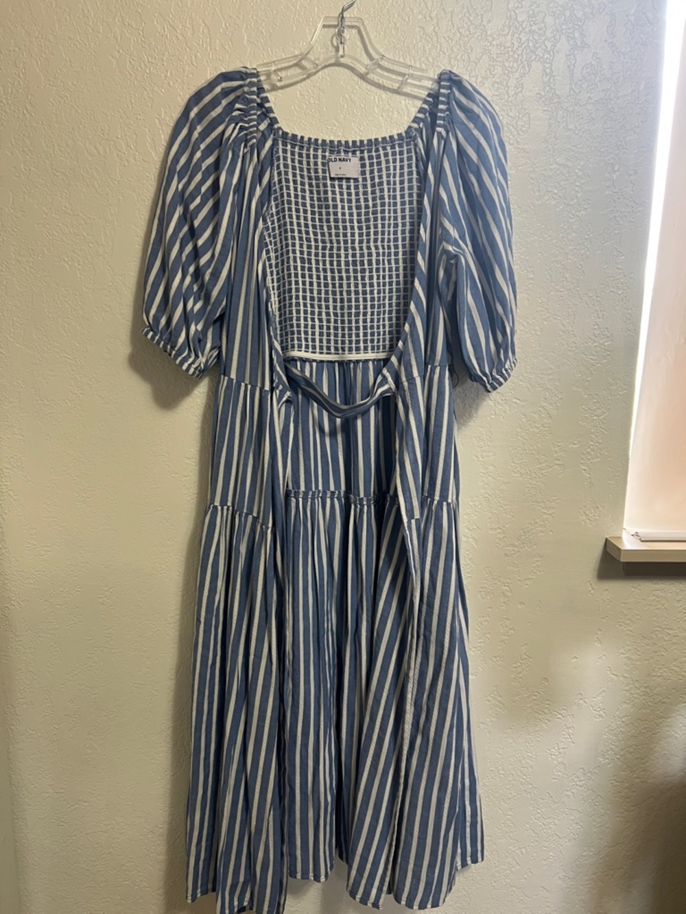 Old Navy - Blue and White Striped Puff-Sleeve Maxi Dress